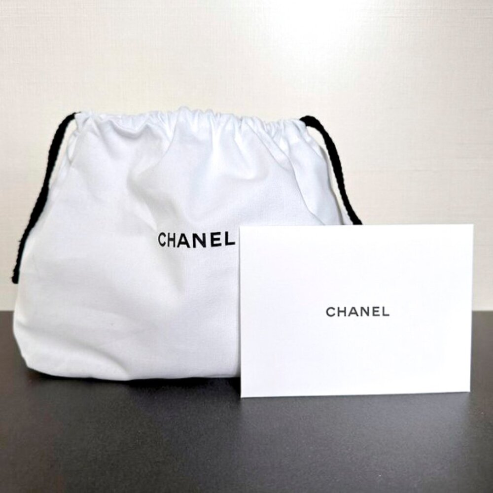Authentic CHANEL Organic Cotton Canvas Drawstring Medium Bag Pouch & Card